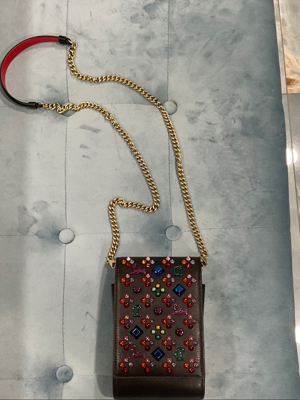 Christian Louboutin Black Embellished Crossbody with Gold Chain